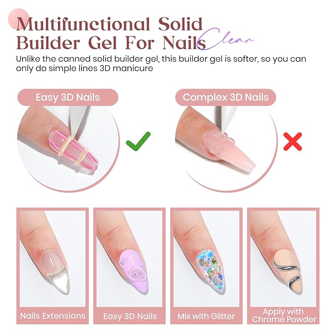 MIZHSE Solid Builder Gel, 2.1oz/60g Clear Builder Gel for Nails 3D Nail Gel Non-sticky Simple Sculpture Molding Gel for Beginner & Professional DIY Salon Nail Art Design Home Manicure
