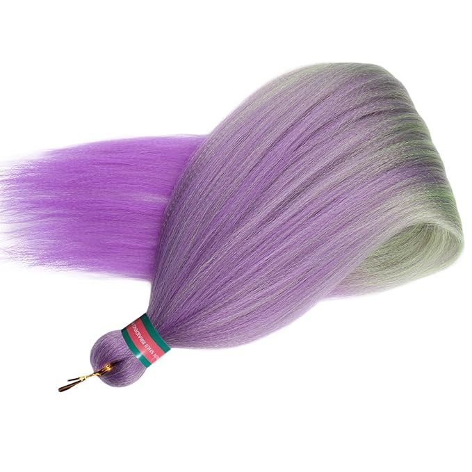 Ombre Purple-Green Pre Stretched Braiding Hair, 36 Inches Braid Hair Extensions, 8 packs Multi Color Blend Braiding Hair Pre-stretched, Crochet Hair Braiding