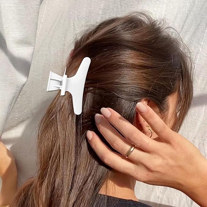 Ondder White and Hot Pink Butterfly Hair Claw Clips for Styling and Sectioning - Pro Hair Clamp for Makeup, Cutting, Coloring - Accessories for Women and Girls