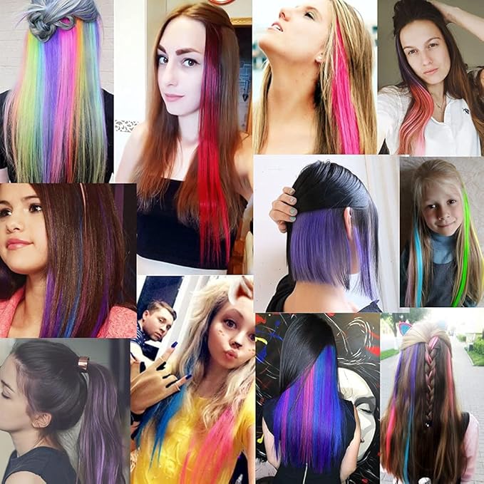 16Pcs Kids Purple Color Clip in Hair Extensions 20inch Colored Party Clip on in Hairpieces Ombre Purple Synthetic Colorful Straight Multi-Colors Hair Streak for Girls(Light Pink+light Purple)