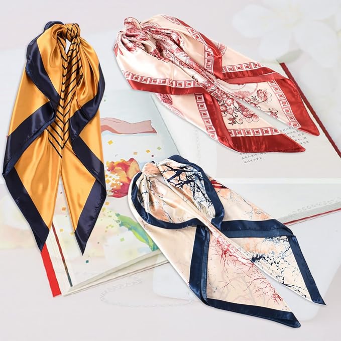35 x 35 Women's Fashion Pattern Large Square Silk Like Hair Scarf Head Sleeping Wrap Satin Neck Bandana for Gift…