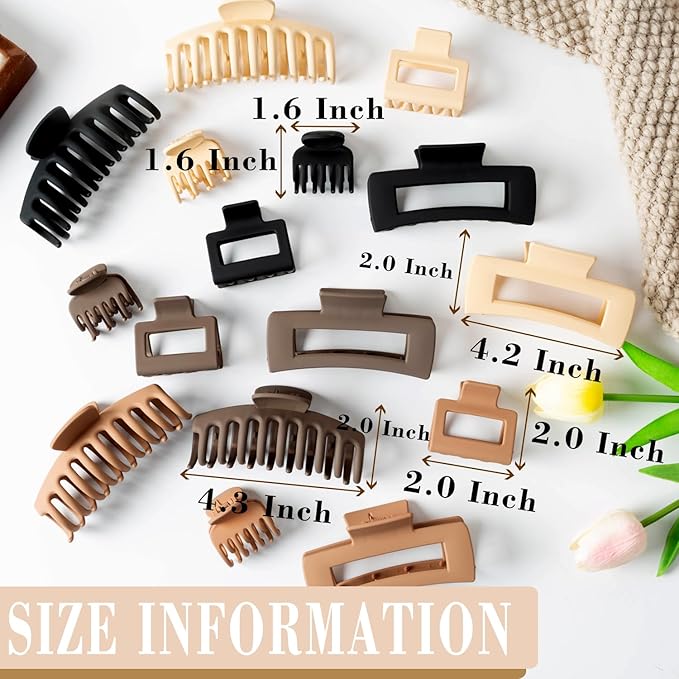 16 PCS 4.4" Large Hair Clips,Claw Clips,FDBJulyy Hair Clips for Women & Girls,4 Styles 4 Colors 16 Pack Strong Hold Matte Claw Hair Clip for Women Thick Hair & Thin Hair, 90's Vintage