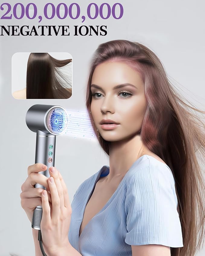 5 in 1 Hot air Blow Dryer Brush Hair Dryer Curling Wand Volumizing Brush Straightening Brush Blow Dryer Brush - Rapid Drying, Volume Boost, Ionic Smoothing, 110k RPM Motor(Steel Blue)