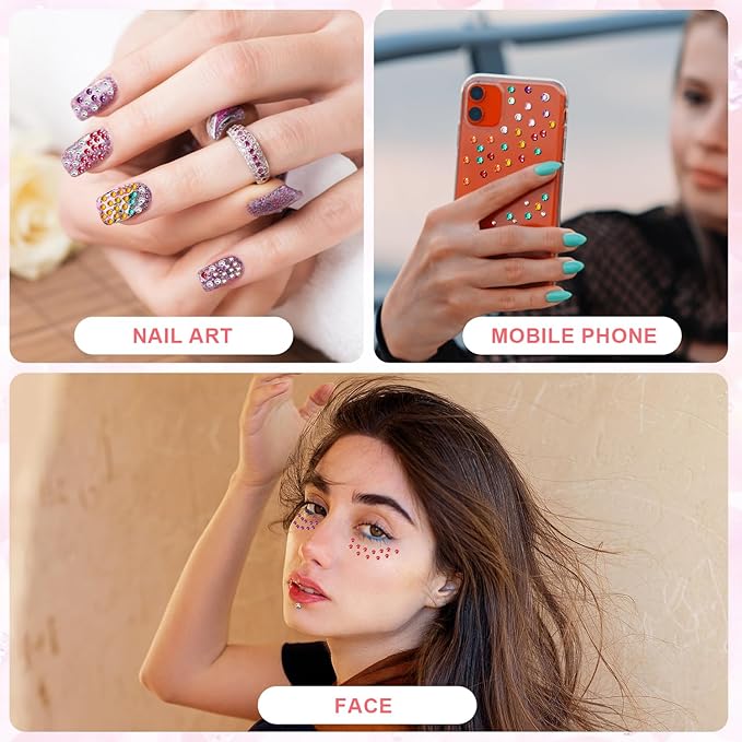 900pcs Acrylic Face Rhinestone Gems Stickers + 165pcs Lip Gem Stickers, Self Adhesive Jewels Diamonds Rave Stickers with Tweezers for Face Hair Eyes Nail Body Makeup DIY Craft Festival Decoration