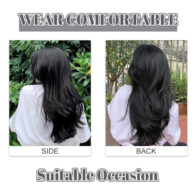 20 Inch Black Hair Extensions Straight Layered Clip in Hair Extensions for Women Synthetic Heat Resistant