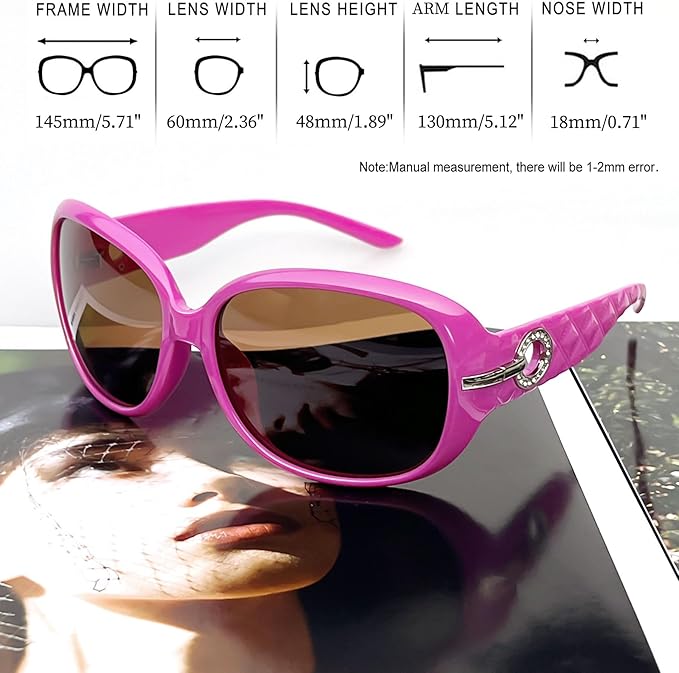 Joopin Big Womens Sunglasses Polarized Trendy Sun Glasses Large Rectangle UV Protection Rhinestone Sunnies