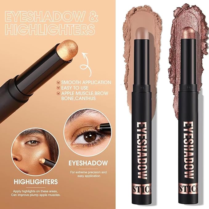 Pale Pink Eyeshadow Stick Makeup,Matte Cream Eye Shadow Pencil,High Pigmented Crease proof Glitter Eye Shadow Brightener Stick,Waterproof Long Lasting Eye Highlighter Crayon Eyeliner
