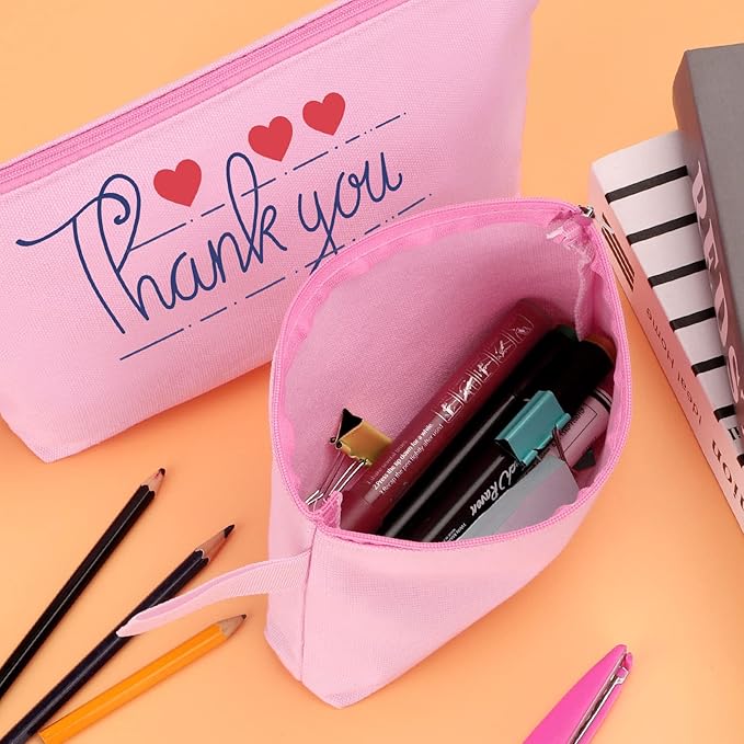 10 Pieces Cotton Canvas Makeup Bag with Bottom and Strap, Multi-Purpose Cosmetic Bag with Zipper Travel Toiletry Pouch, Blank DIY Craft Bag (Pink, S)