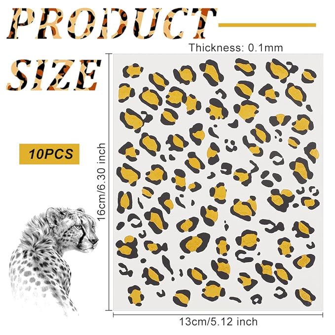OLYCRAFT 10 Sheets Temporary Cheetah Leopard Print Tattoo Stickers 5x6 Inch Face Stickers Removable for Women Art Party Decor Halloween Costume Black & Gold