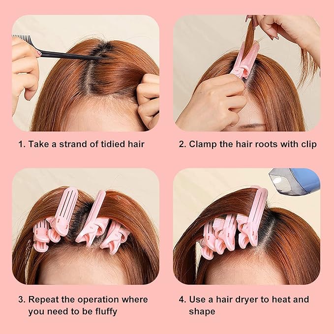 Root Clips for Curly Hair Volume, Volumizing Hair Clips, 10Pcs Volume Hair Root Clips, Natural Fluffy Hair Volumzing Roll Clips Curlers Instant DIY Hair Styling Tools Appliances(Pink)
