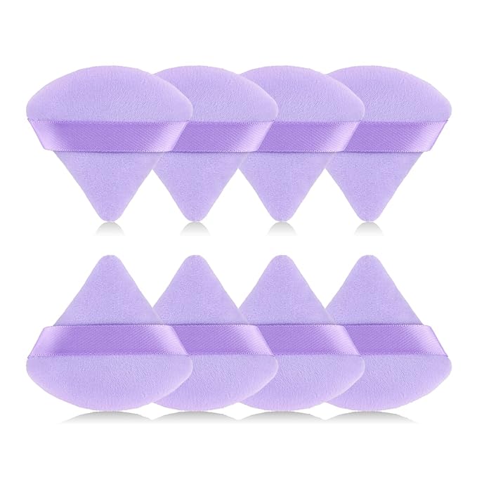 8pcs Triangular Powder Puff Face Soft Velvet Makeup Puff for Loose Powder Body Powder Makeup Sponge for Contouring Wet Dry Foundation Blender Sponge Beauty Makeup Tool.(Purple)