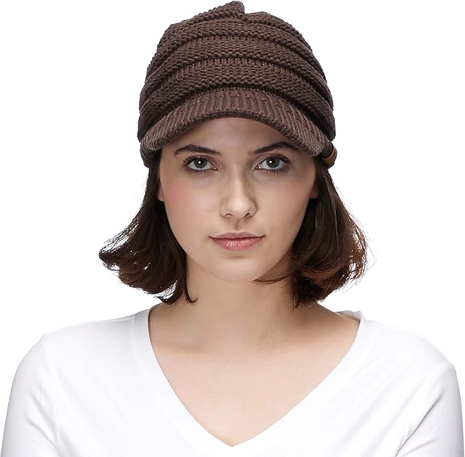 C.C Hatsandscarf Exclusives Women's Ribbed Knit Hat with Brim (YJ-131)(YJ-2023)