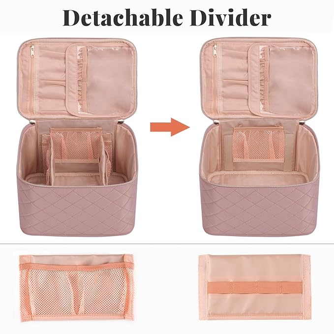 OCHEAL Pink Makeup Bag,Travel Large Capacity Cosmetic Bags For Women Large Travel Toiletry Bag Girls Traveling With Brush Slot And Divider-Nude Pink
