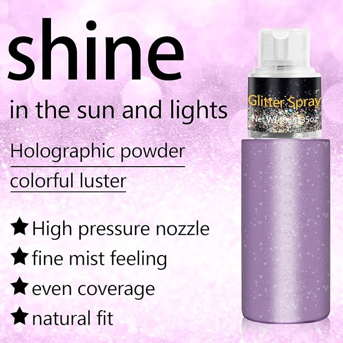 Hair and Body Glitter Spray, Holographic Glitter Highlighter Powder, Face Body Clothes Shiny Glitter, Loose Shimmer Hairspray Festival Rave Prom Accessories, 10g (05# Purple)