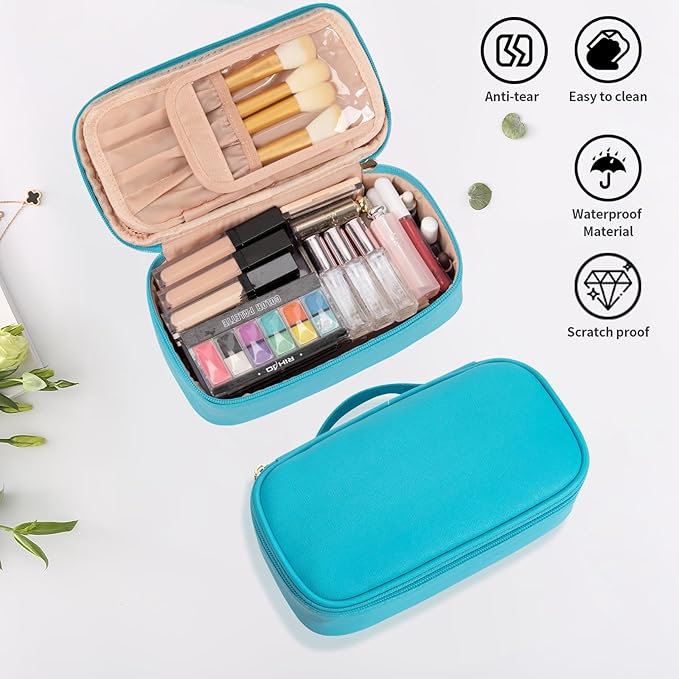 OCHEAL Small Makeup Bag,Portable Cute Travel Makeup Bag for Women and Girls Makeup Brush Organizer cosmetics Pouch Bags-Dark Blue