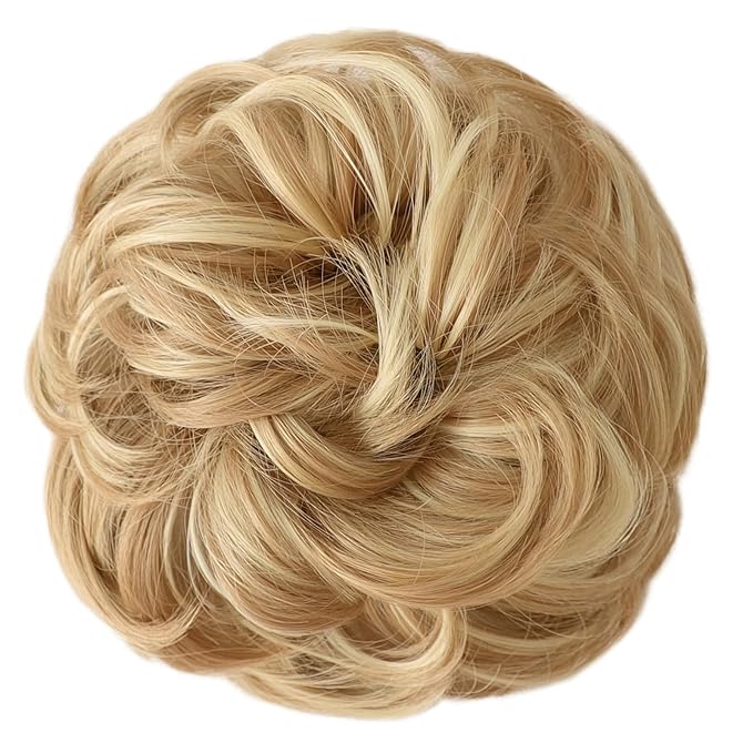 MORICA 1PCS Messy Hair Bun Hair Scrunchies Extension Curly Wavy Messy Bun Hair Synthetic Chignon Hairpieces for Women(22H613(Dirty Blonde))