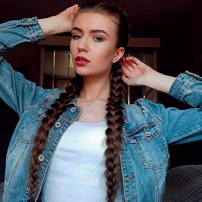 2 Pack Long Braided Ponytail Extension with Hair Tie Straight Wrap Around Hair Extensions Ponytail(6#)