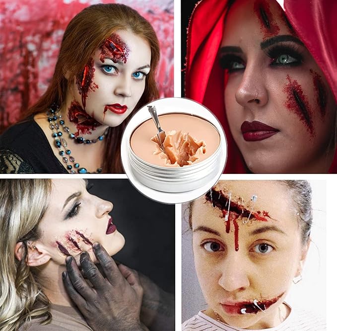 Mysense Liquid Latex Scar Wax SFX Makeup Kit for Fake Scars Wounds Burns With 6 Color Bruise Wheel Face Body Paint Stage Blood Coagulated Blood Gel and Spatula Sponges Q-tips