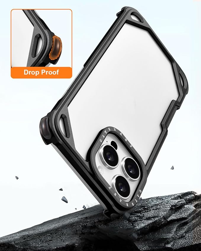 OATSBASF for iPhone 16 Pro 6.3" Bumper Case Metal, Aluminum Frame Slim Fit No Back Design, Compatible with MagSafe, 4 Corner Shockproof Protection, Minimalist Frameless Phone Case, Black