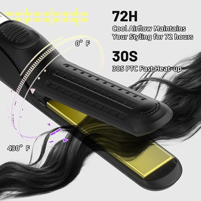 360ยฐAirflow Styler Curling Iron | Wizchark Flat Iron Curling Iron in One | 2 in 1 Hair Straightener and Curler for All Styles | Professional Curling Wand with Cooling Air Vents Dual Voltage Hair Tools