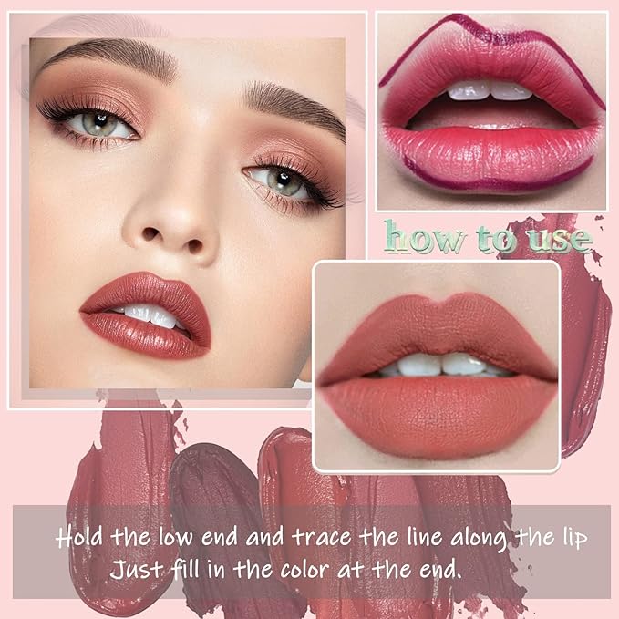 3 Piece Nude Matte Lipstick Set,Natural Velvet Air Moisture Smooth Crayon Lip Stain,Ultimate Nourishing Matte Lipstick 24 Hour Long Lasting Lip Gloss Lipstick for Women Makeup(Set A)