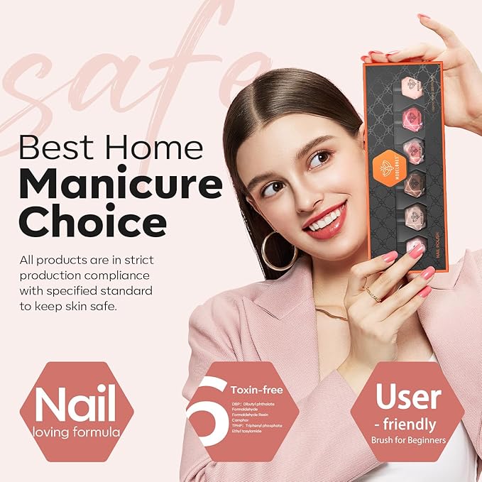 modelones Jelly Nail Polish of 6 Colors Sheer Nude Mini Nail Polish Set Natural Jelly Red Pink Brown Colors Quick Dry Nail Polish Kit for DIY Easter Nail Art Salon Home Gift for Women Girl