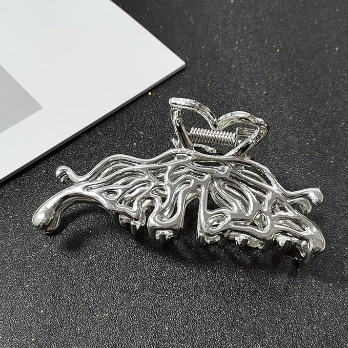 2 Pcs Large Metal Hair Claw Clips - Personality Nonslip Silver Hair Clamps,Perfect Jaw Hair Clamps For Women And Thinner-Thick Hair Styling-Strong Hold Hair-Fashion Hair Accessories (style2)