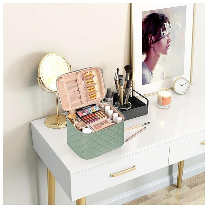 OCHEAL Makeup Bag,Large Travel Makeup Bag Organizer Cosmetic Bags for Women Washable Make Up Bag Organizer Case with Dividers - Green