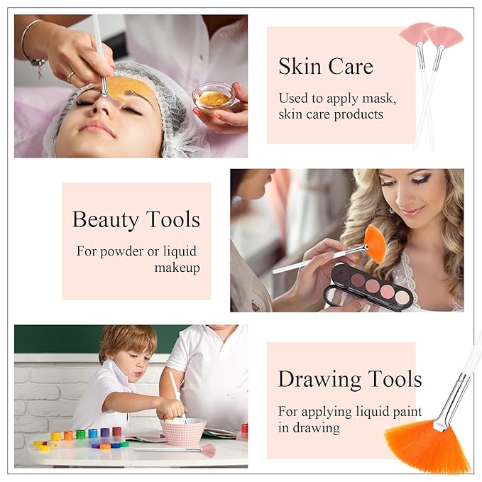 9 Pieces Facial Fan Mask Brushes, Soft Facial Applicator Brushes Tools for Peel Glycolic Makeup for Mud Cream(Pink,Yellow,White)