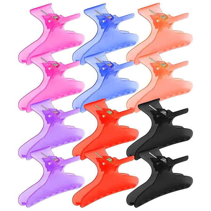 Ondder 12 Pcs Multicolor Butterfly Hair Clips for Styling Sectioning Pro Salon Butterfly Plastic Claw Clips Styling Clip Barber Clips for Cutting, Coloring Hair, Hair Accessories for Women Girls