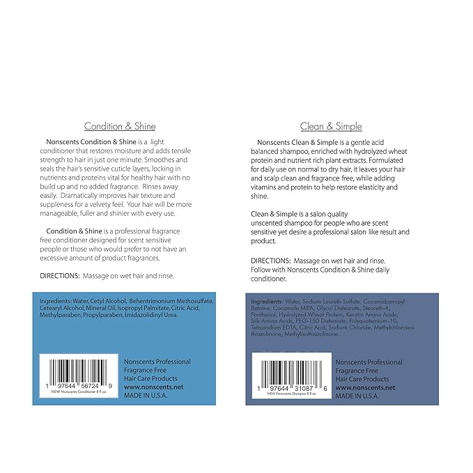 Nonscents Original Formula Fragrance Free Shampoo and Conditioner Set, Hydrating Shampoo for Dry Hair, Moisturizing and Unscented Shampoo and Conditioner for All Hair Types | Made in USA