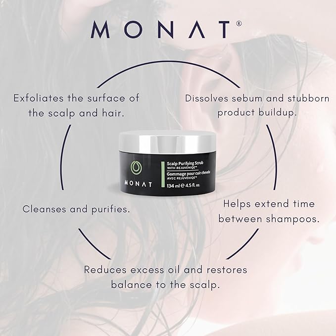 MONAT Scalp Purifying Scrub - w/Rejuveniqe® Deeply Cleanses, Purifies & Soothes Leaving Hair Cleansed & Fresh. Dissolves Dead Skin Cells & Restores Balance to the scalp. - Net Wt. 134 ml/4.5 fl. oz.