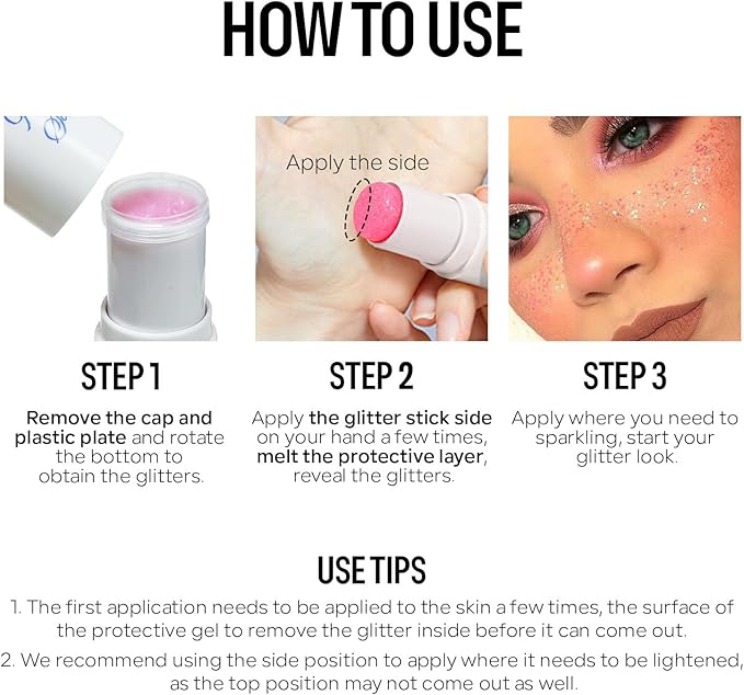 KYDA Body Glitter Stick, Chunky Glitter Gel for Face Body Hair, Sparkling Holographic Mermaid Sequins Paint, Waterproof Multiuse Makeup Glitter Gel, Rose Red