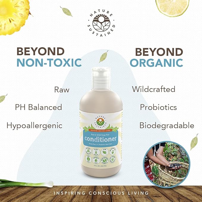 Organic Conditioner - Hypoallergenic, Chemical-Free, Sulfate Free Natural Conditioner for Dry or Damaged Hair, Raw Probiotic Hydrating Soapberry Formula, Gallon, Lemongrass