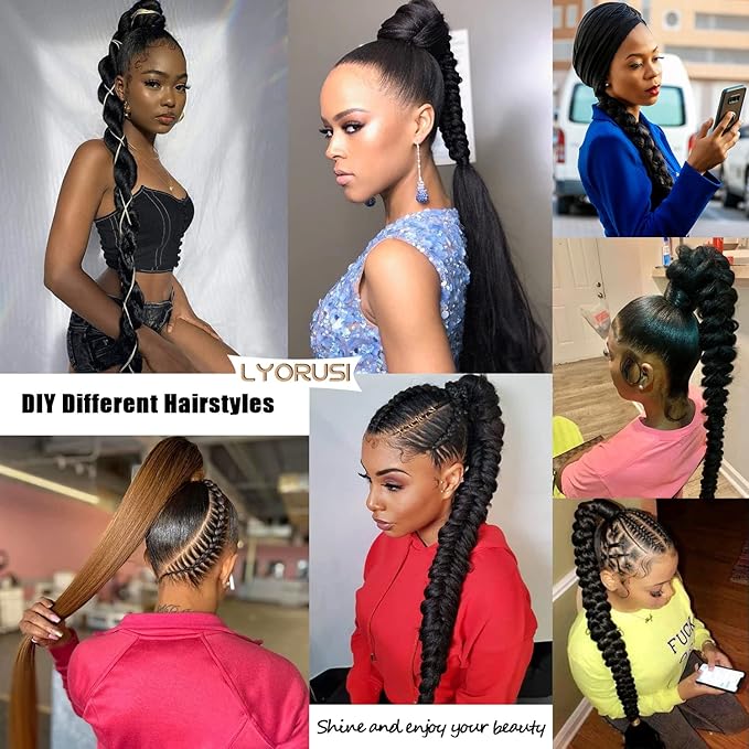 34 Inch Braided Ponytail Extension Braided Hair Extensions with Hair Tie Straight Wrap Around Long Braided Ponytail Natural Soft Synthetic Hair Piece for Women(613#)