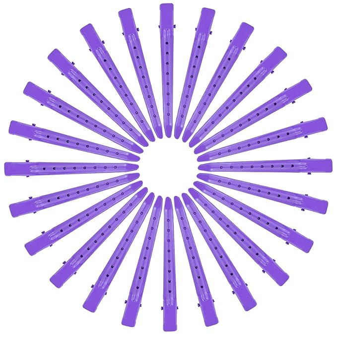 24 Packs Duck Bill Clips, Bantoye 3.35 Inches Rustproof Metal Alligator Curl Clips with Holes for Hair Styling, Hair Coloring, Purple