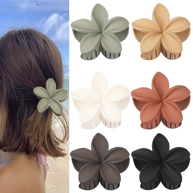 Hair Clip, 6 Pcs Large Flower Claw Clips for Thick & Medium Hair, Hawaiian Flower Hair Clips, Beach Hair Accessories for Women and Girls - Basic