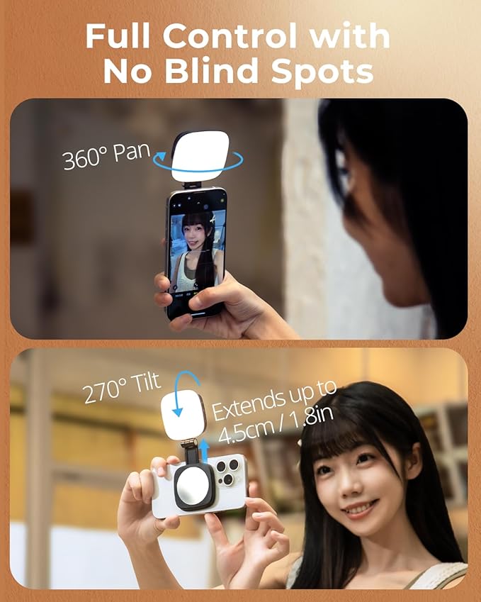SmallRig Magnetic Selfie Light for iPhone, Phone Light with a Mirror, Instant Attachment for MagSafe, for Selfies, Video Conference, Vibe P48 Black