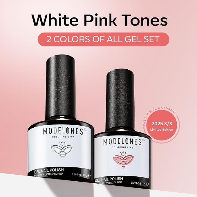 modelones Gel Nail Polish Set 2 Pcs 15 ML French Manicure White Nude Pink Jelly Gel Polish Translucent Soak Off UV French Tip Gel Polish Nail Art DIY Manicure At Home For Women Girls