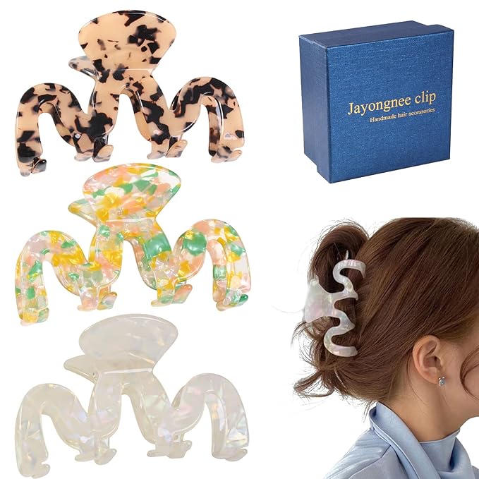 Jayongnee 3Pcs Large Claw Clips for Thick and Thin Hair (Multi-colored3)