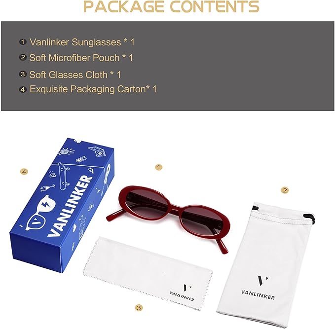 VANLINKER Polarized Retro Oval Sunglasses for Women and Men Small 90s Style VL9580