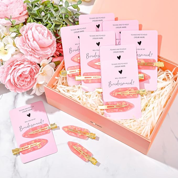 20PCS Bridesmaid Hair Clips - No Bend, Creaseless Pink Hair Accessories for Bride, Women & Girls (20Pcs/10Cards)