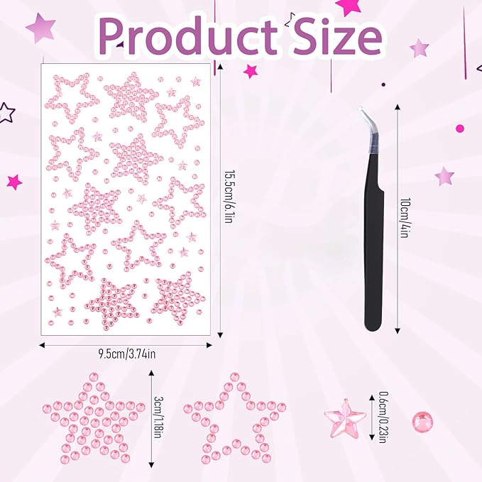 5 Pcs Face Gems Face Jewels, Self-Adhesive Hair Gems Festival Star Rhinestone Sticker for, Eye, Makeup, Body, Stick on Gem, Rave Accessories, Y2K Star Stickers for Women