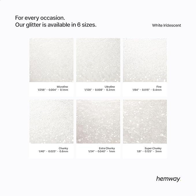 Hemway Premium Ultra Sparkle Glitter Multi Purpose Metallic Flake for Nail Art, Cosmetic Graded, Makeup, Festival, Party, Hair, Body and Eyes 100g / 3.5oz - White Iridescent