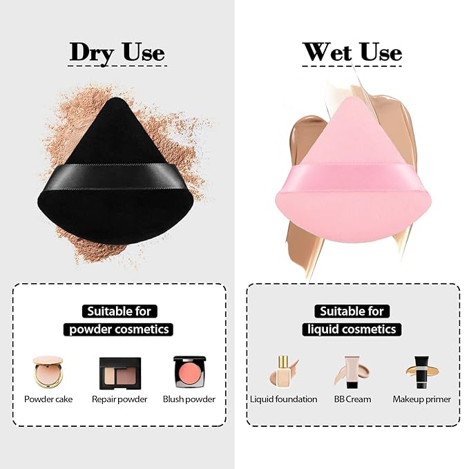 8Pcs of Triangular Powder Puff Makeup Sponges, Made of Super-soft Velvet, Designed for Contouring, Eye, and Corner, Beauty Blender Foundation Mixing Container.