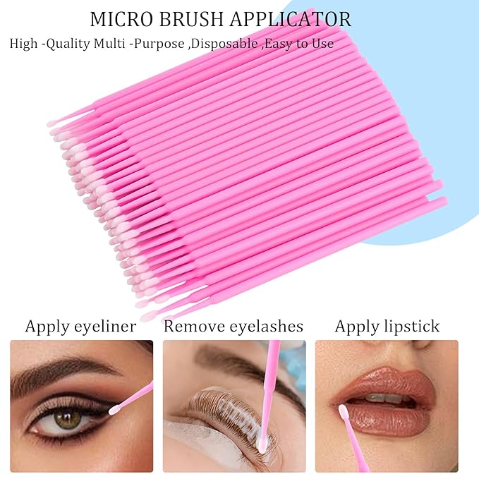 300 PCS Eyelash Extension Supplies Kit Disposable Micro Swab Brush Eyebrow Spoolies Lip Stick Brush Mascara Wand Applicator Makeup Brush Tool (Pink Sets)