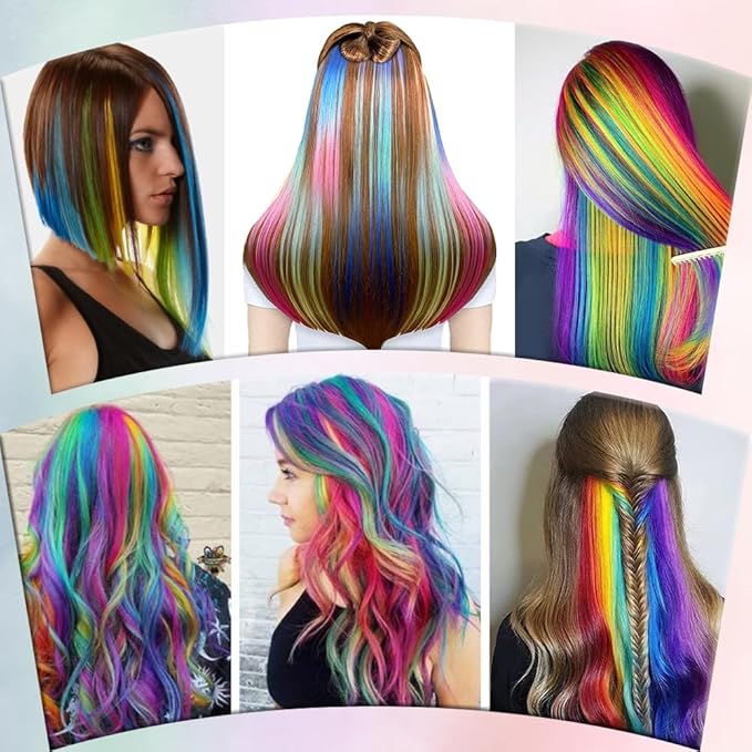 36 Pcs Colored Clip in Hair Extensions 20 Inch Long Straight Party Highlights Colorful Hair Extensions Synthetic Hairpieces for Women Kids Girls(18 colored)
