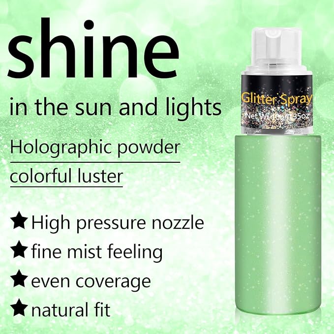 Non-Aerosol Hair and Body Glitter Spray, Holographic Glitter Highlighter Powder, Face Body Clothes Shiny Glitter, Loose Shimmer Hairspray Festival Rave Prom St. Patrick's Day Accessories
