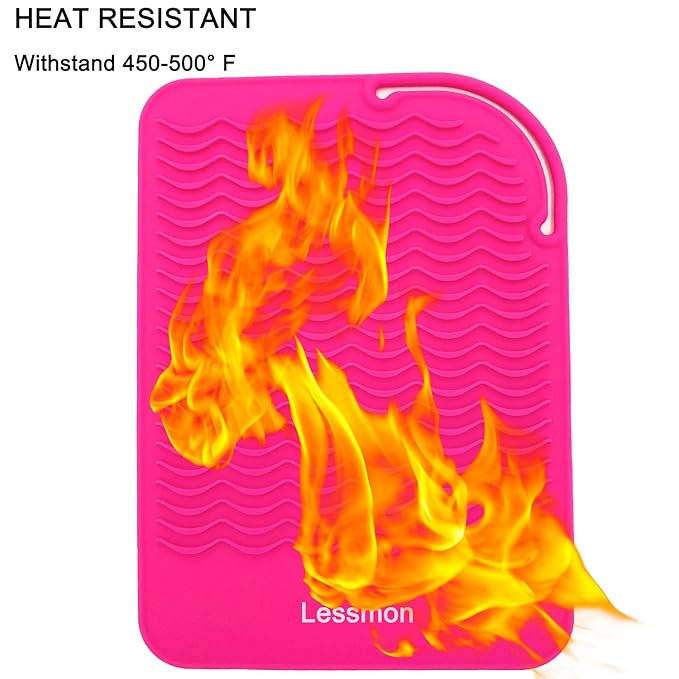 Heat Resistant Mat for Curling Irons, Hair Straightener, Flat Irons and Hair Styling Tools 9" x 6.5", Pink