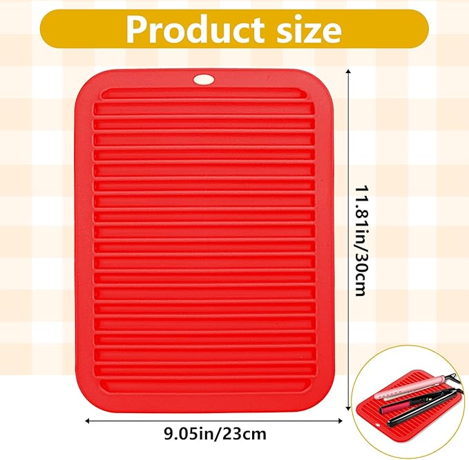Large Silicone Heat Resistant Mat, 12"x 9" Professional Heat Mat for Curling Iron, Hair Strainghtener and Styling Tool Appliances, Flat Iron Mat, Travel Silicone Mat for Hair Dryer Salon Tools, Red